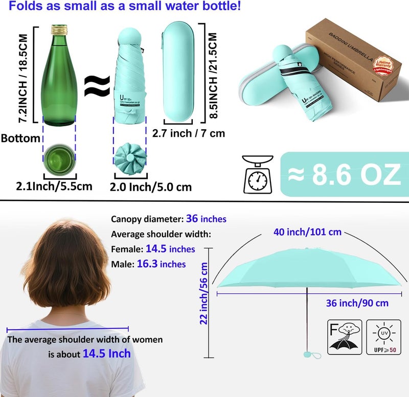BAODINI Travel Essentials Mini Umbrella for Purse With Case Small Compact UV Sun Protection Lightweight Tiny Pocket Manual Open Close Umbrella for Women Kids and Men Fits Purse Backpack - Image 4